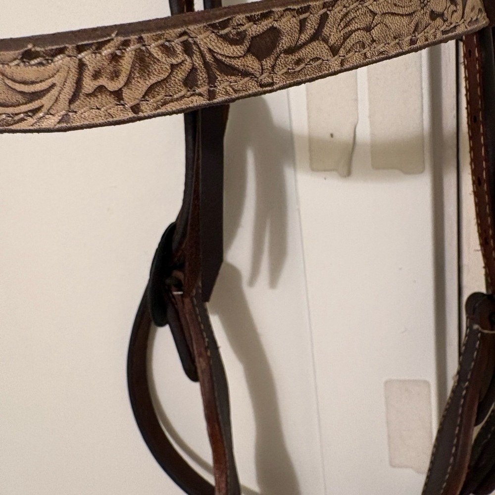 Handmade in Texas- Genuine Dark Leather Browband Western Headstall, Brand New - Picture 7 of 10